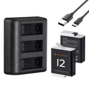 K&F Concept Gopro Hero 12/11/10/9 pack -2 battery + Triple charger