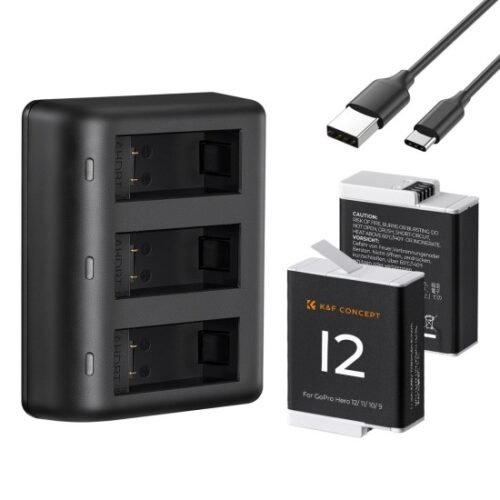 K&F Concept Gopro Hero 12/11/10/9 pack -2 battery + Triple charger