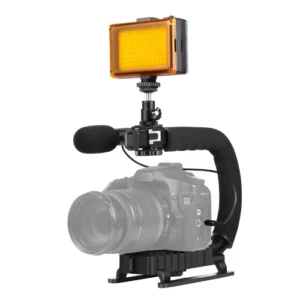 PULUZ U/C Shape Portable Handheld DV Bracket Stabilizer + LED Studio Light + Video Shotgun Microphone Kits