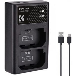 K&F Concept Sony NP-FZ100 Dual Slot Quick Battery Charger, Micro USB and Type-C Charger