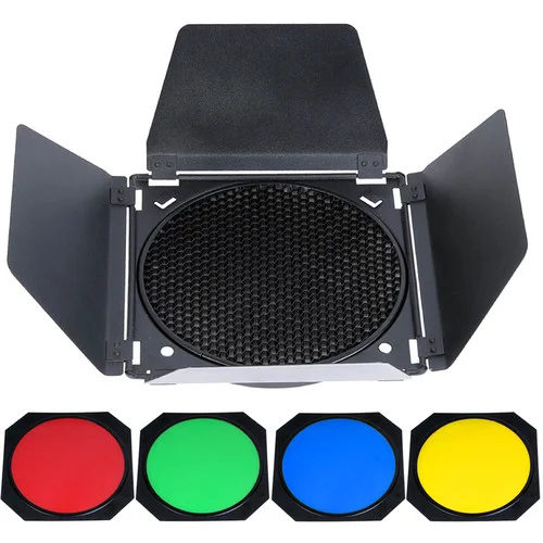 Godox BD-04 Barndoor Kit With 4 Color Gels & Honeycomb For strobe